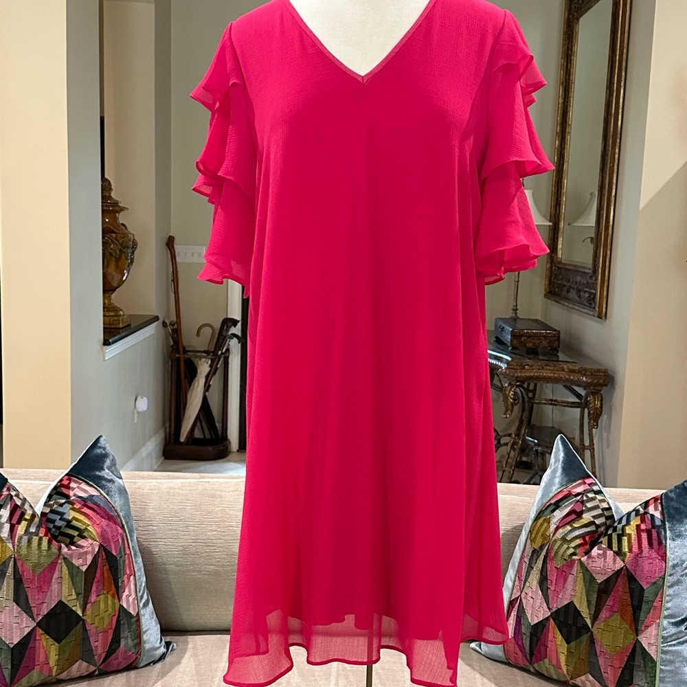 Vibrant Pink Ruffle Sleeve Dress